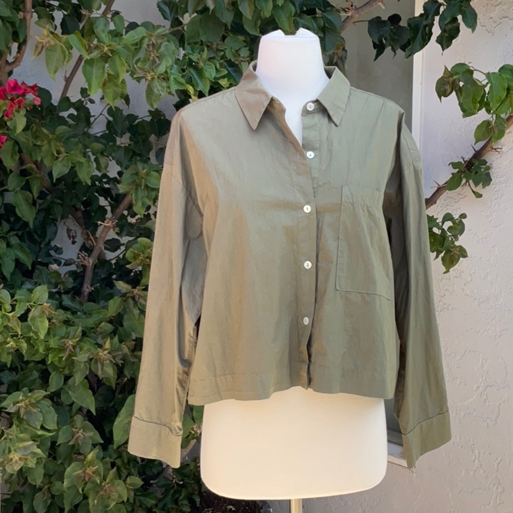 Velvet Green Notched Collar Boxy Button Down Shirt